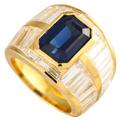 18 Karat Gelbgold Ring mit 4,95 Karat Diamant und blauem Saphir