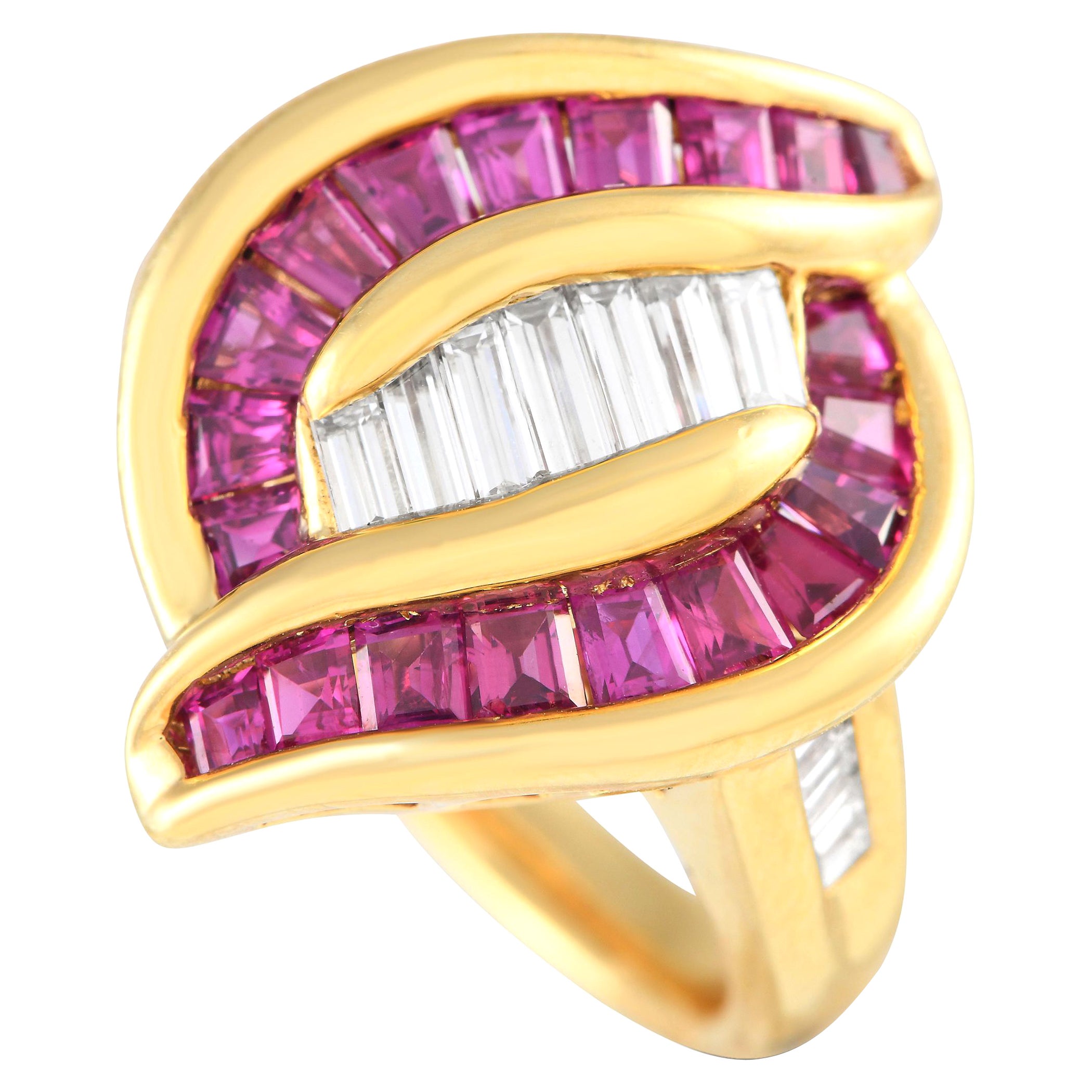 18K Yellow Gold 0.70ct Diamond and Ruby Ring For Sale