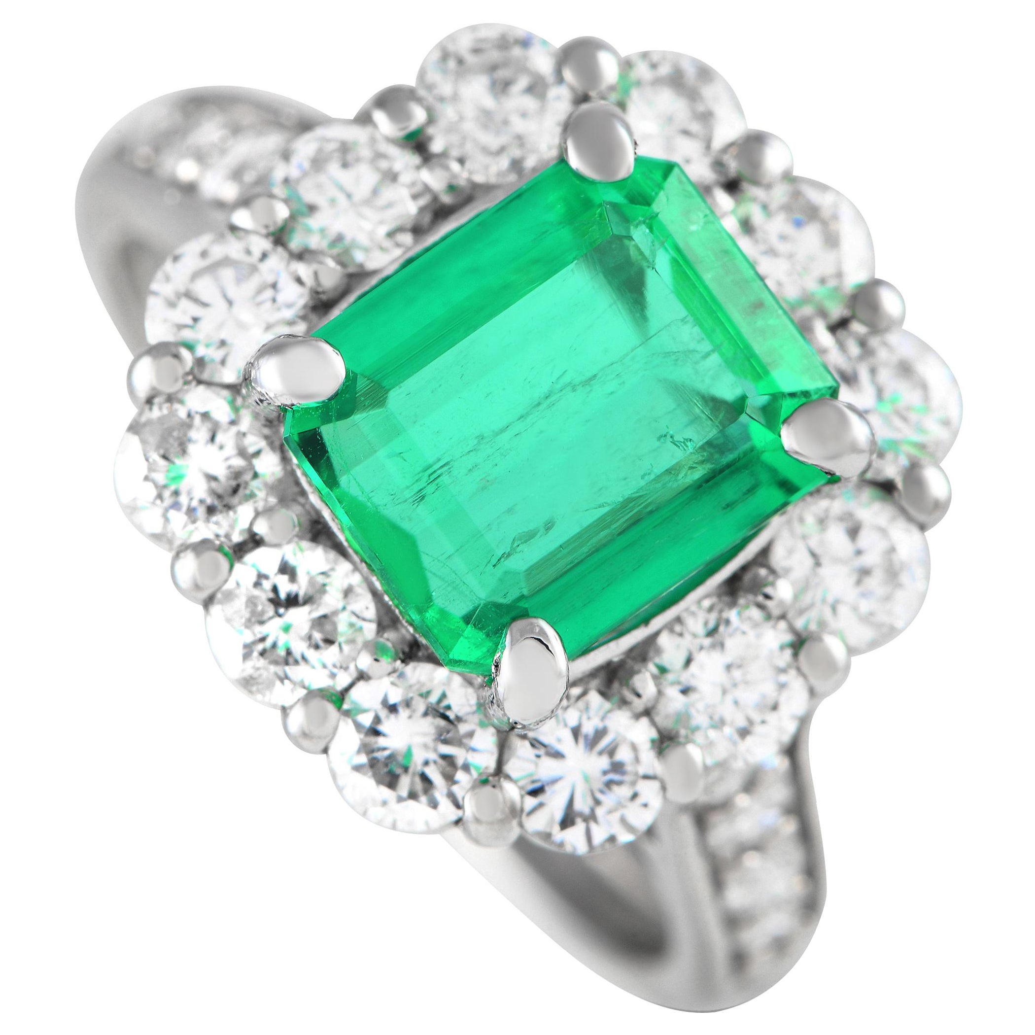 Platinum 1.42ct Diamond and Emerald Engagement Ring