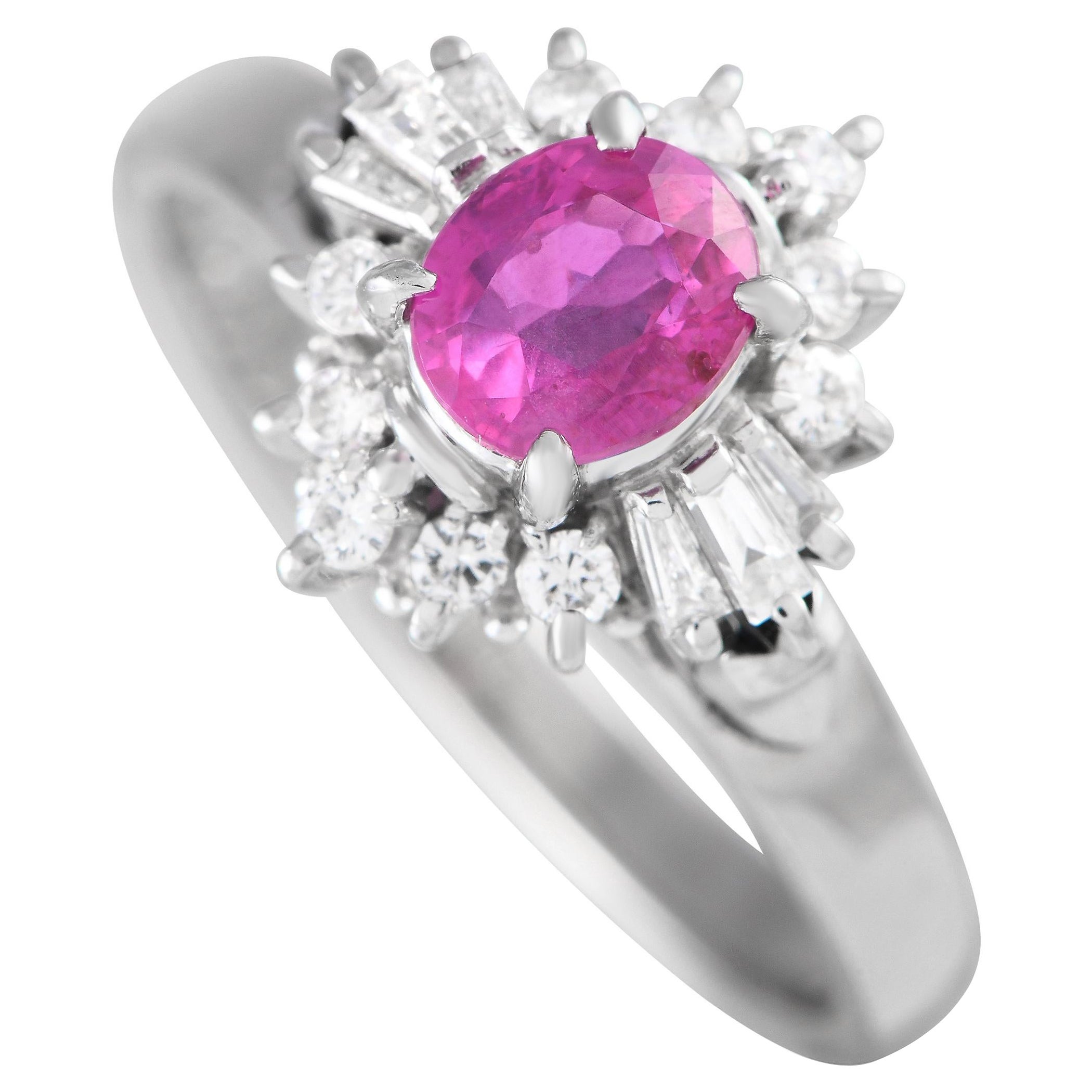 Platinum 0.24ct Diamond and Ruby Ring For Sale