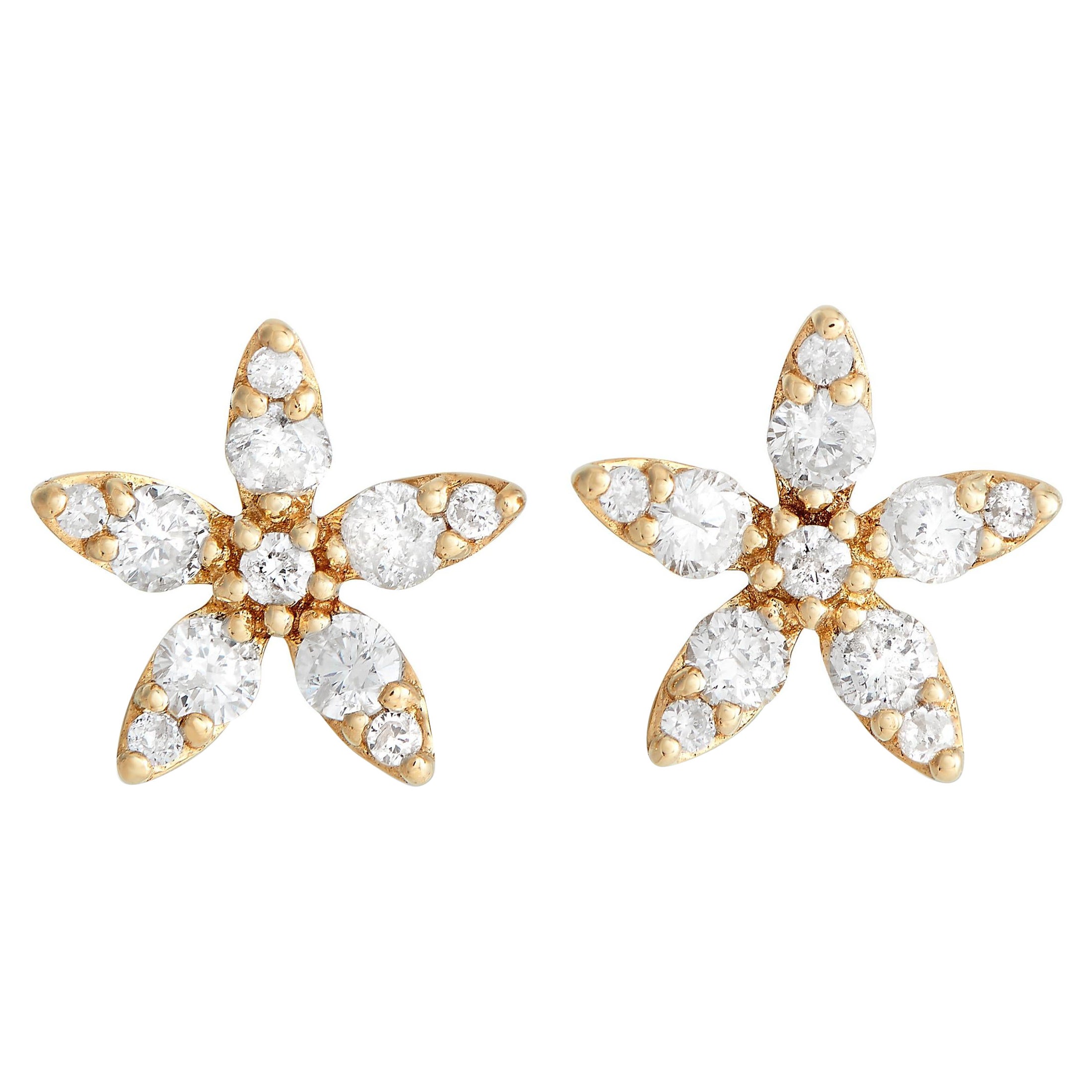14K Yellow Gold 0.60ct Diamond Flower Earrings For Sale