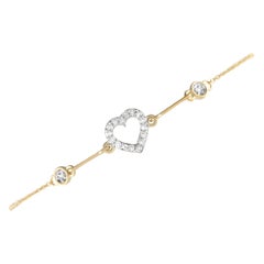 Bracelet cœur en or jaune 14 carats avec diamants de 0,10 carat