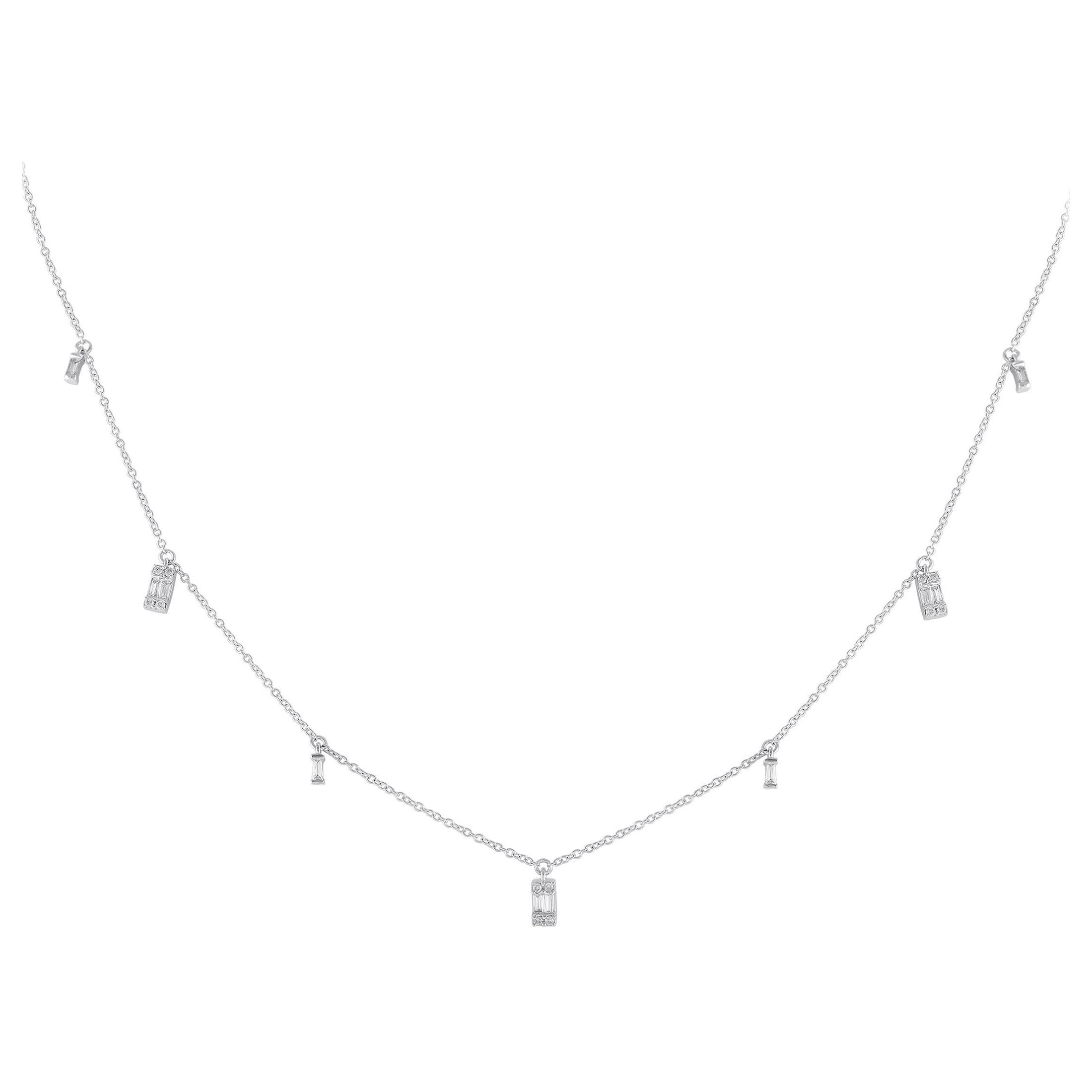 14K White Gold 0.25ct Diamond Station Necklace