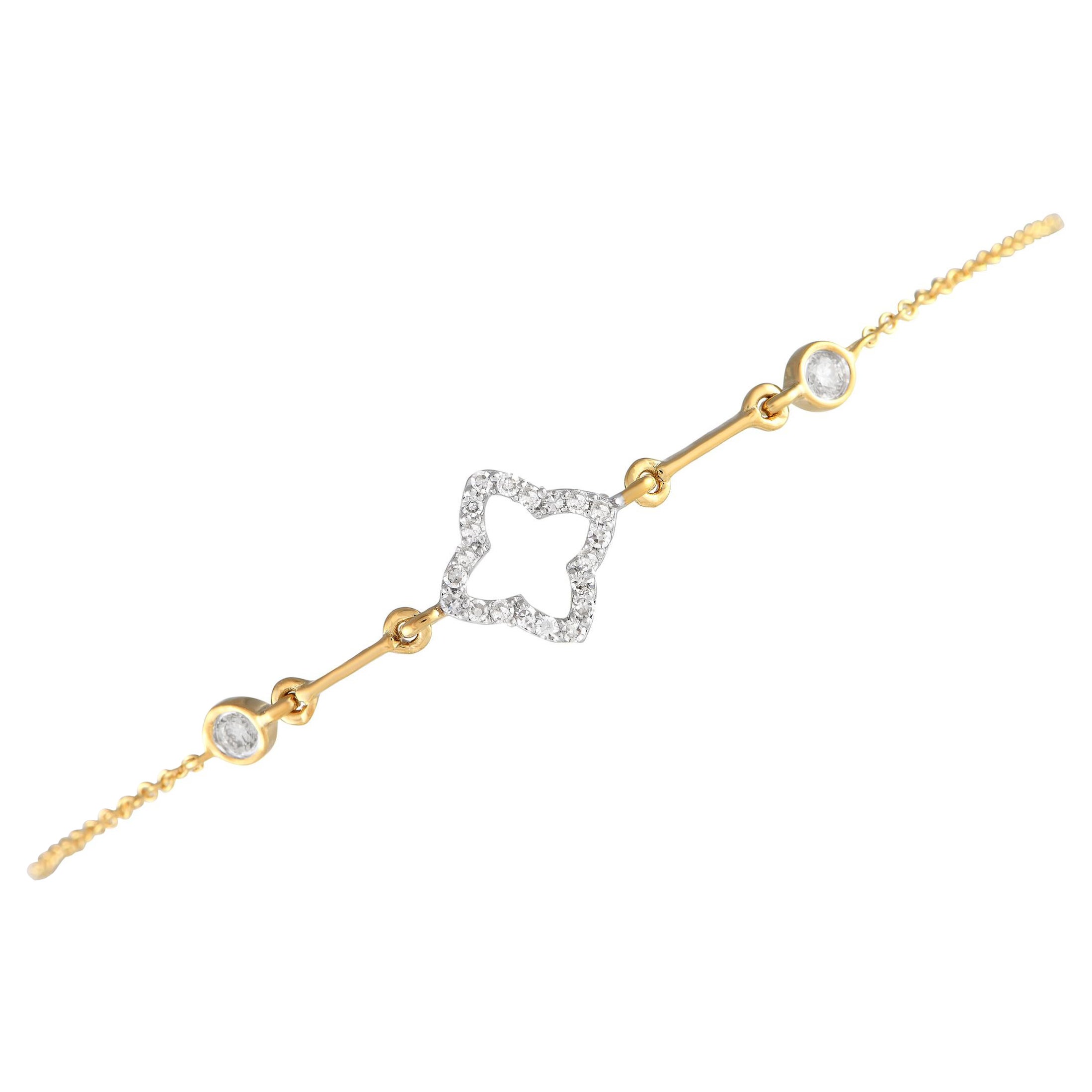 14K Yellow Gold 0.16ct Diamond Quatrefoil Bracelet For Sale