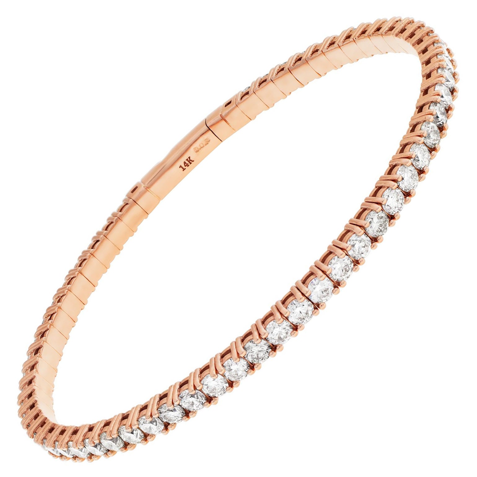 Bracelet jonc ligne de diamants en or rose 14 carats en vente