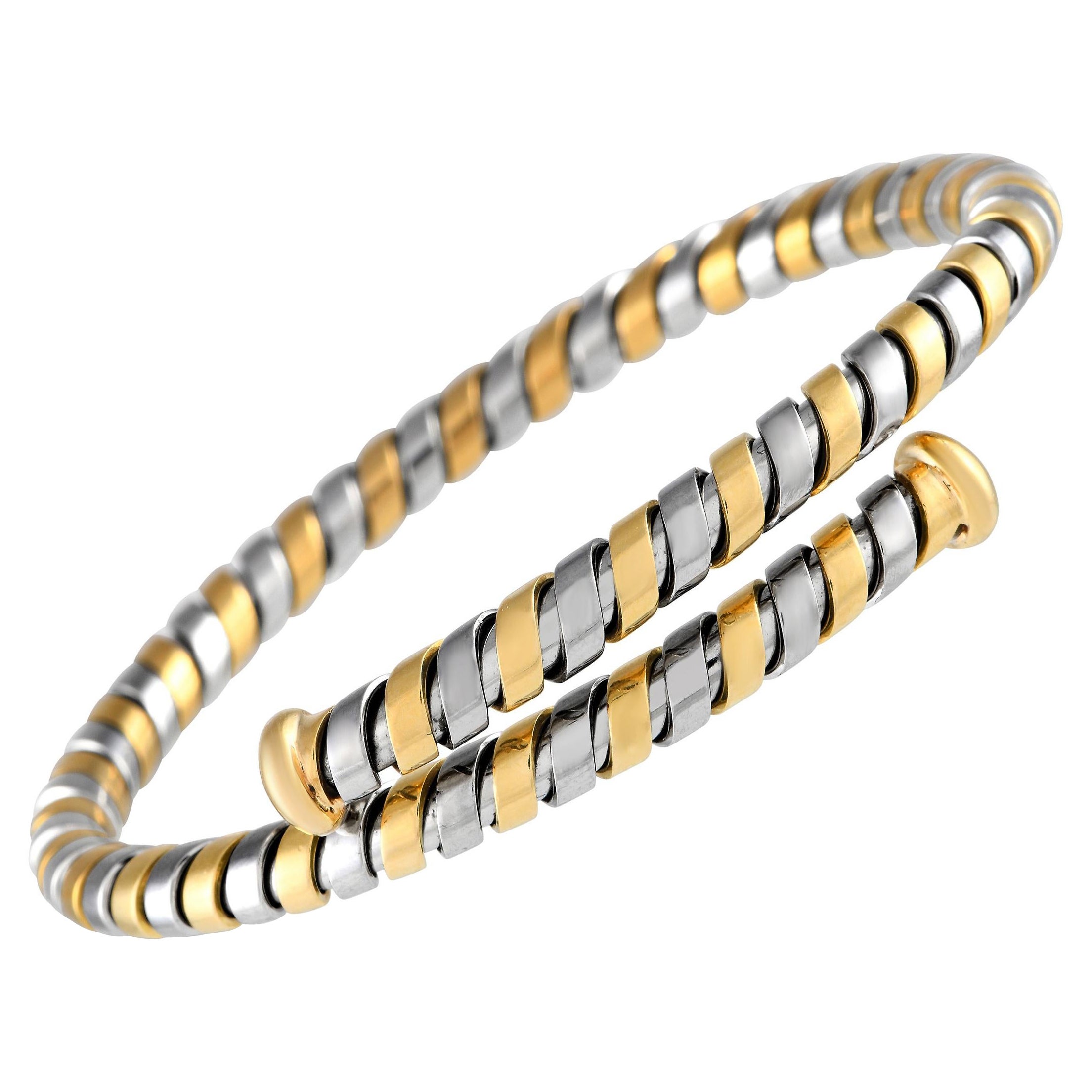 Bvlgari Tubogas 18K Yellow Gold and Stainless Steel Coil Bangle Bracelet For Sale