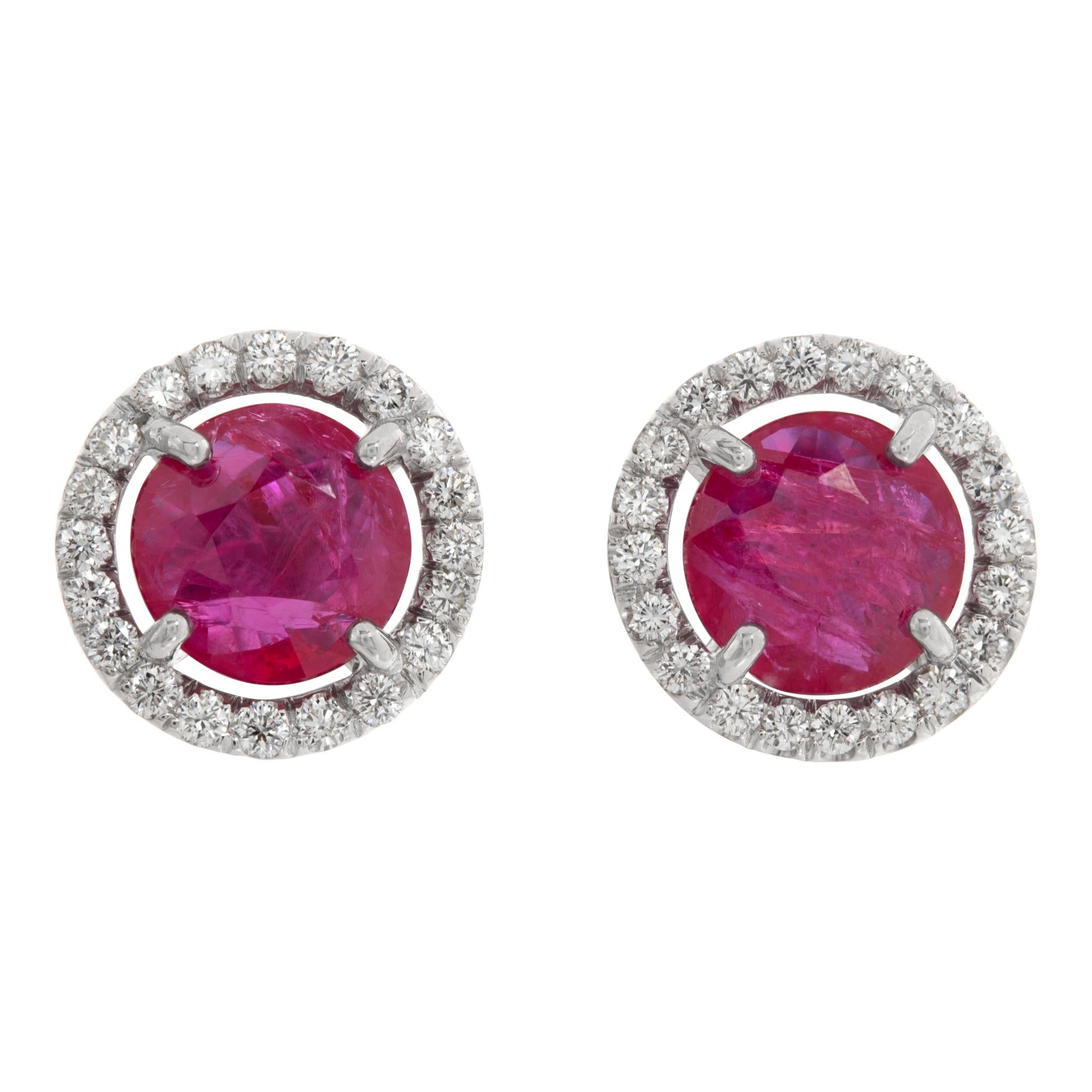 Rubies & diamonds 18K white gold stud earring For Sale