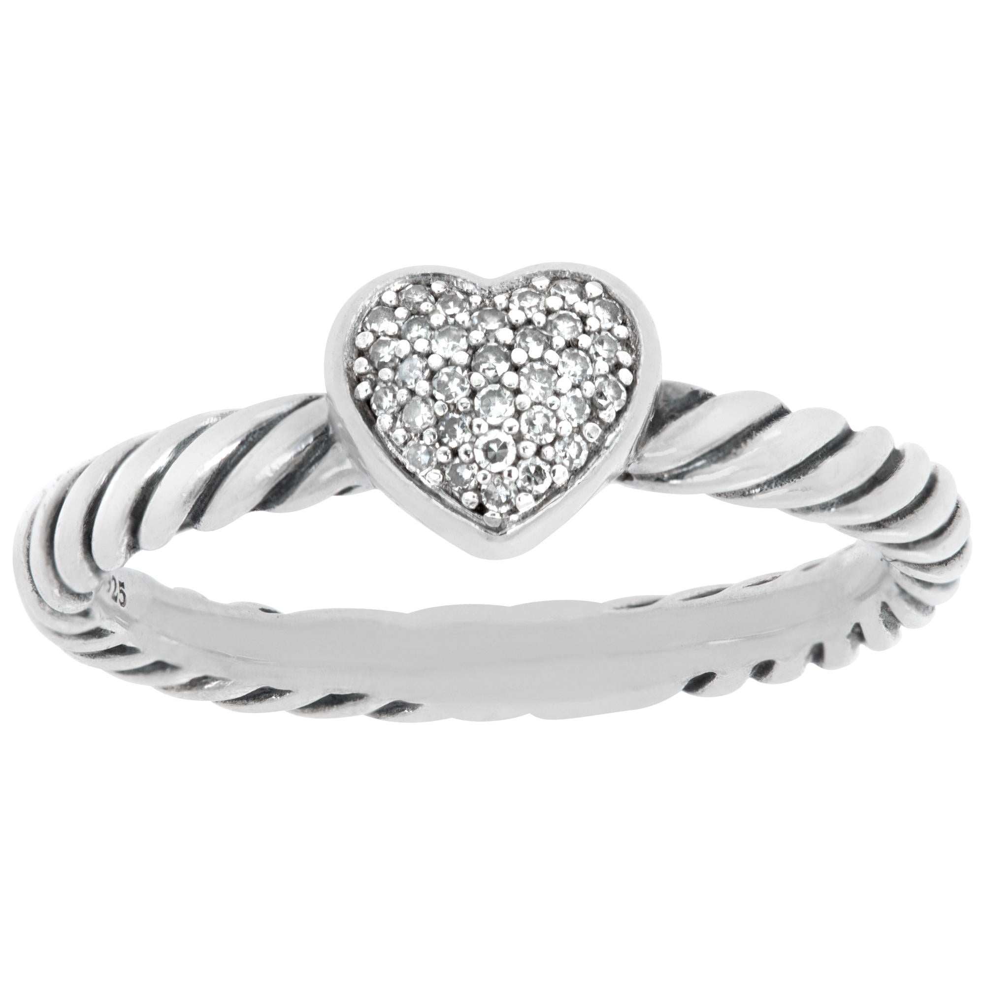 David Yurman diamond sterling silver pave heart ring For Sale