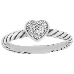 David Yurman anello con cuore in pavé di diamanti in argento sterling