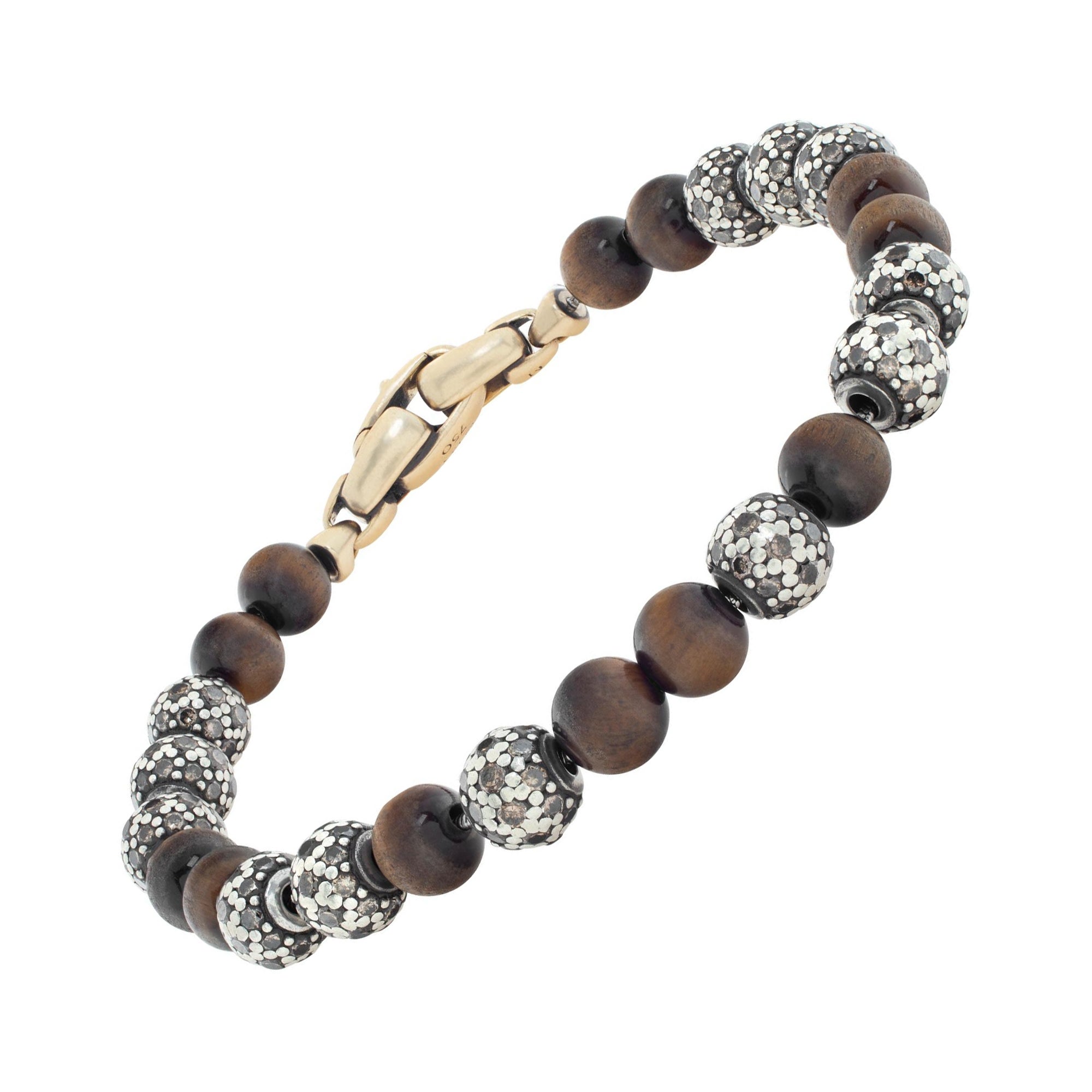 David Yurman Spiritual Bead Tigers Eye 18k yellow gold bracelet  For Sale