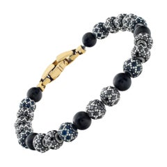 David Yurman 18 Karat Gold Armband mit spirituellen Perlen, Onyx und Diamanten