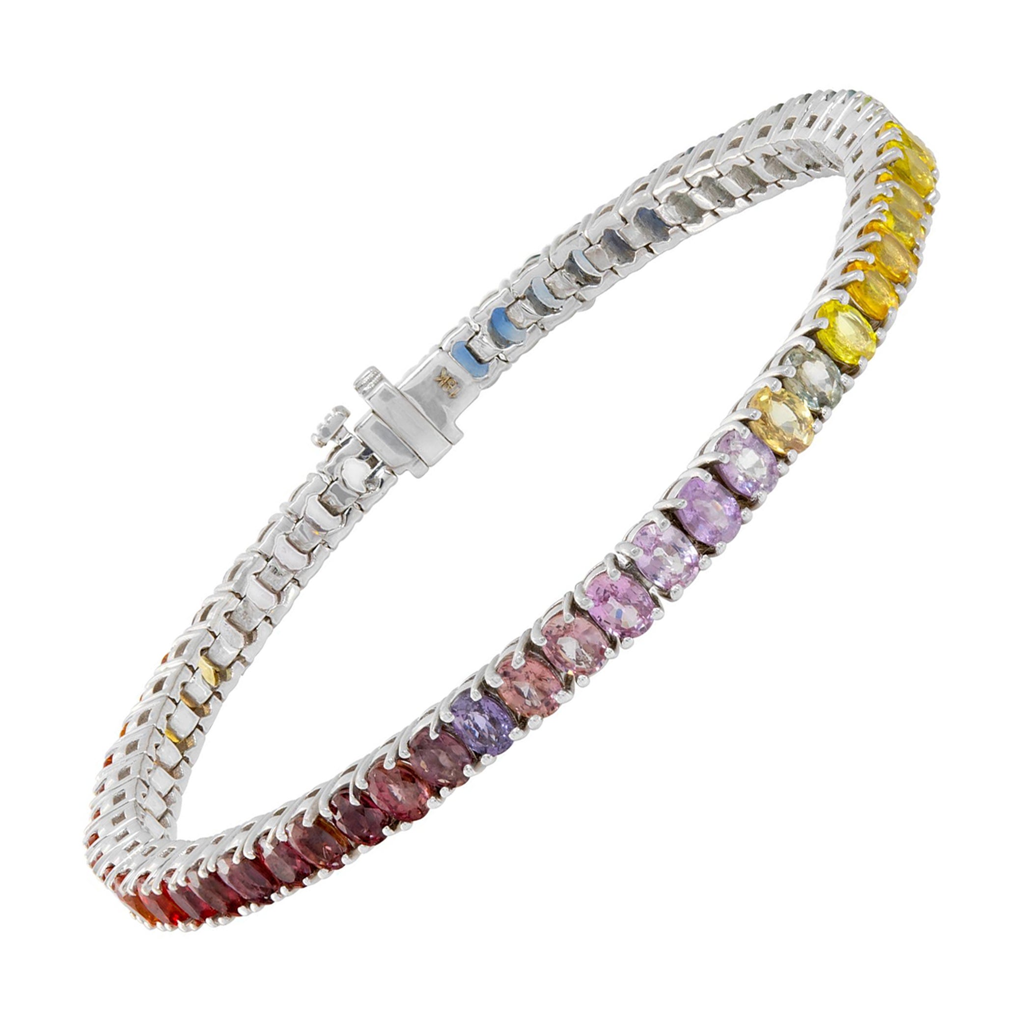 Gradient rainbow sapphire 18k white gold bracelet