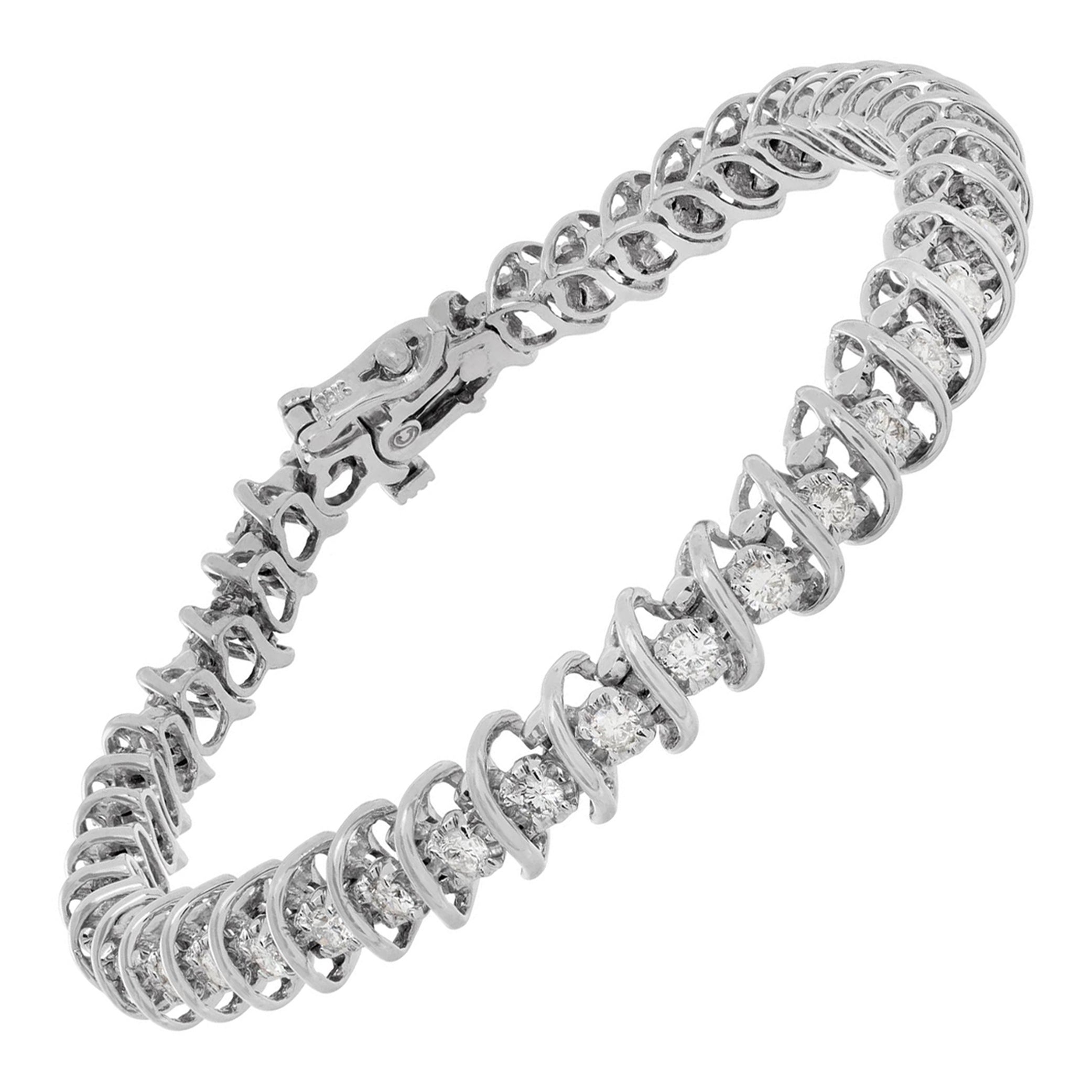 Diamond 14k white gold line bracelet For Sale