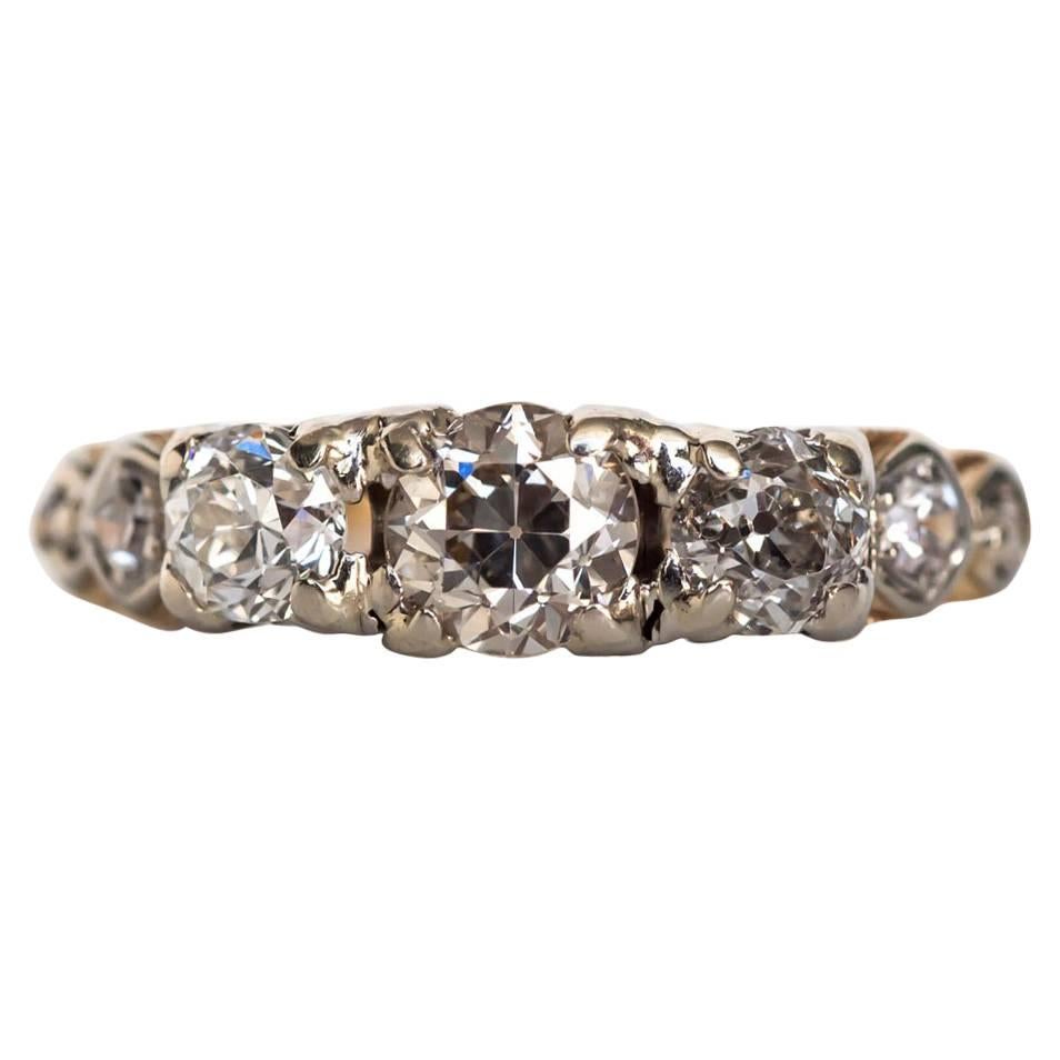 1900s Edwardian Yellow Gold and Platinum Prong Diamond Engagement Ring
