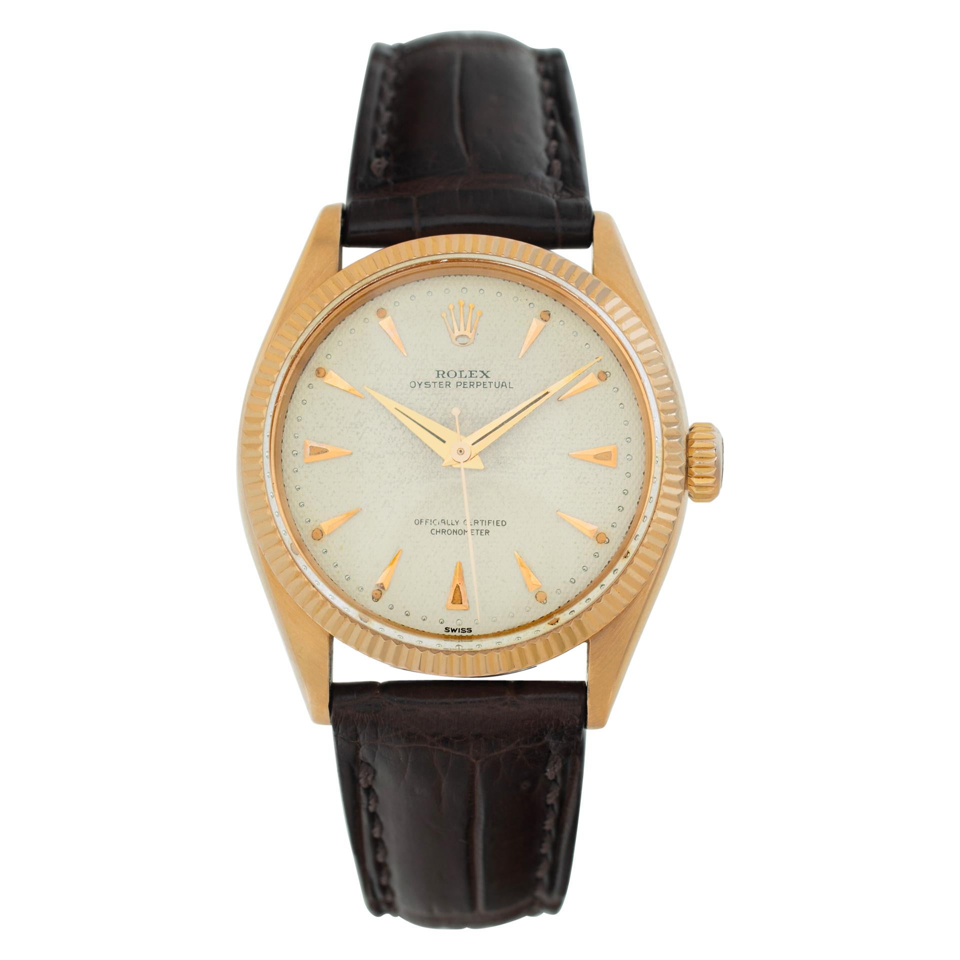 Reloj de pulsera automático Rolex Oyster Perpetual de oro rosa de 18 quilates Ref 6285 en venta