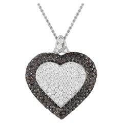 Graff 18K White Gold  6.05ct White and Black Diamond Pave Heart Necklace