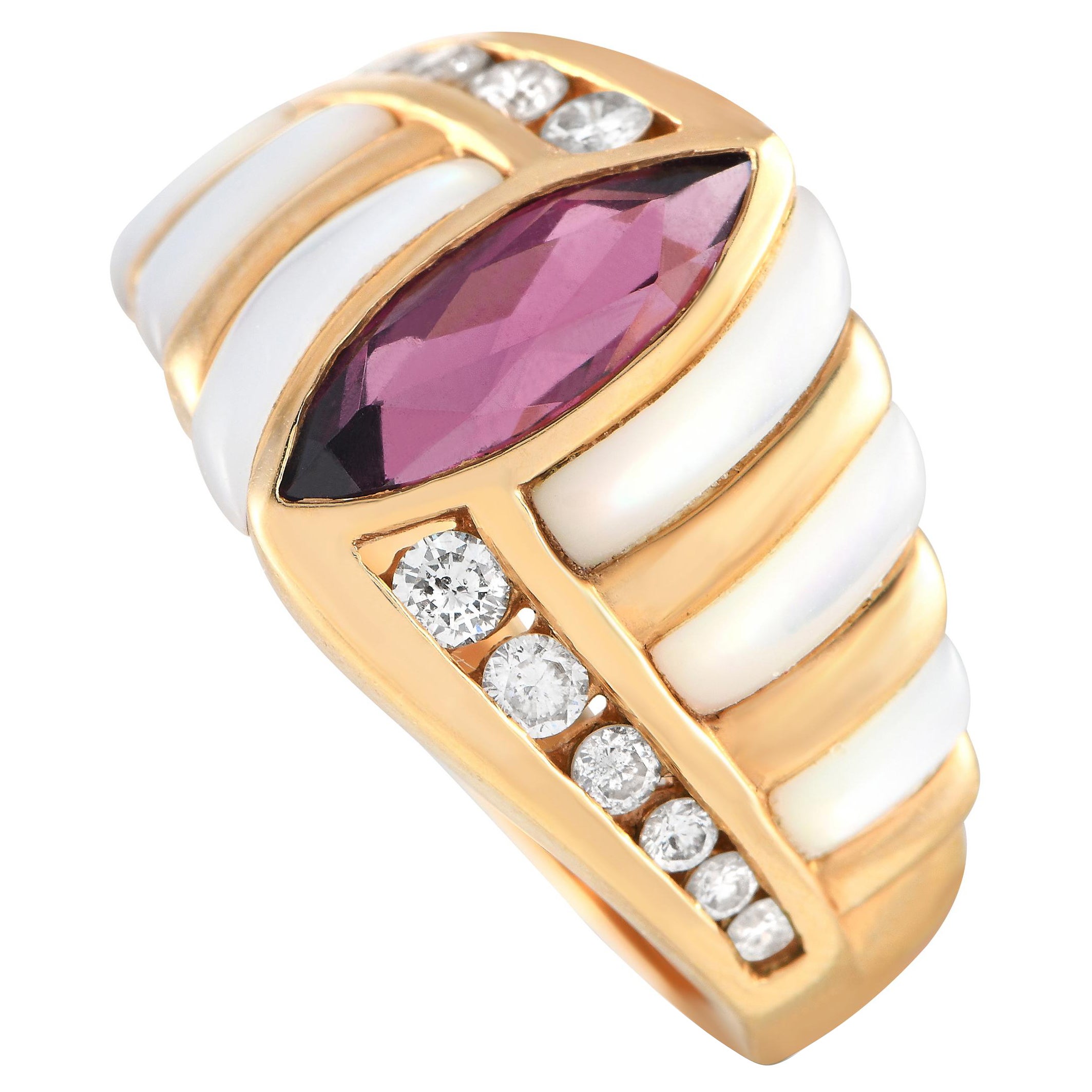 Kabana 14K Yellow Gold 0.32ct Diamond, Tourmaline and Mother of Pearl Ring For Sale