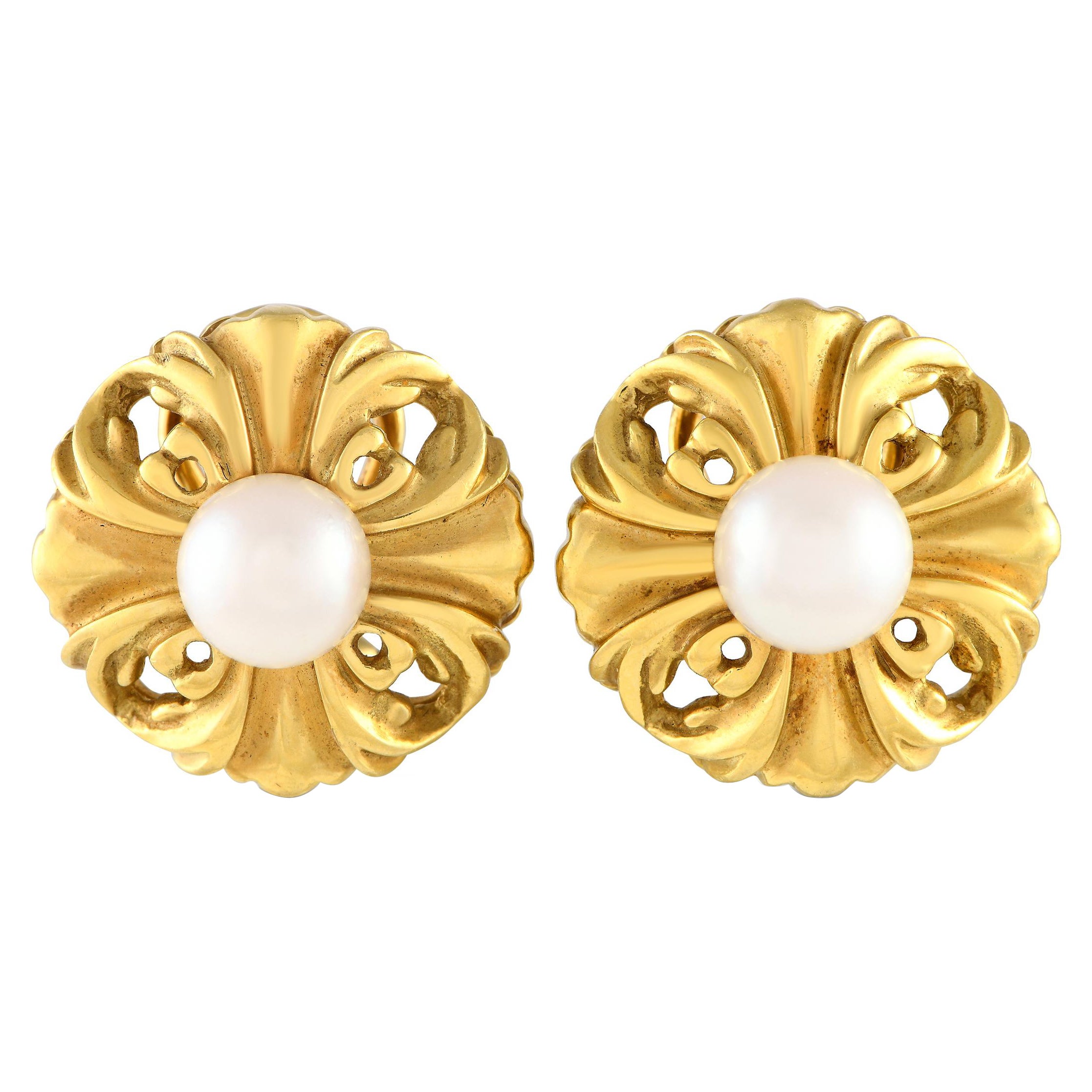 Lagos Vintage 18K Yellow Gold Pearl Clip-On Earrings For Sale