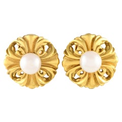 Lagos Used 18K Yellow Gold Pearl Clip-On Earrings