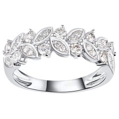 TJD 0.50 Carat Round Diamond 14 Karat White Gold Leaf Petal Wedding Band Ring