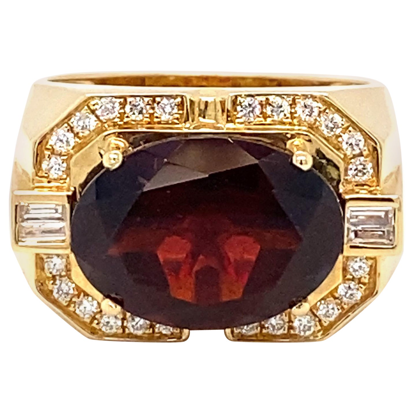10.04 Carat Natural Oval Garnet Yellow Gold Men's Ring  For Sale