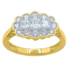 Used TJD 1.0 Carat Round and Princess Cut Diamond 14 Karat Yellow Gold Fashion Ring