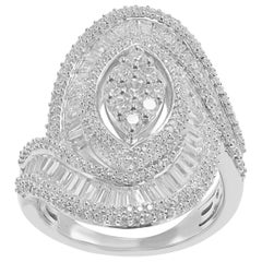 TJD 2.0Carat Round and Baguette Diamond 14K White Gold Inter-locked Wedding Ring