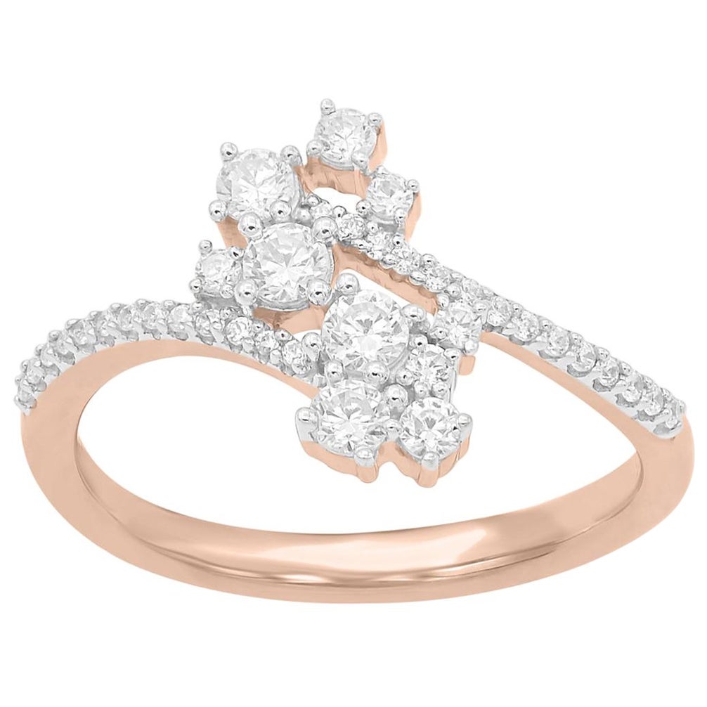 TJD 1/2Carat Scattered Diamond 14K Rose Gold By-Pass Cross-over Engagement Ring