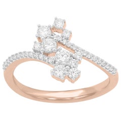 TJD 1/2Carat Scattered Diamond 14K Rose Gold By-Pass Cross-over Engagement Ring