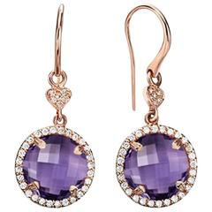 Rose Cut Amethyst with Diamond Halo Drop Earrings