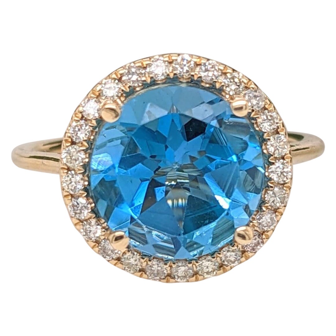 4.4ct Glam Swiss Topaz Ring w Earth Mined Diamonds in 14K Yellow Gold Round 10mm