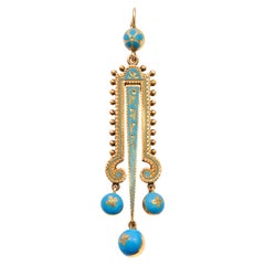 Used Victorian 14K Gold and Turquoise Enameled Movable Pendant
