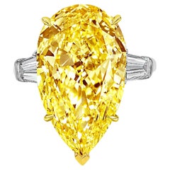 GIA Certified Fancy Intense Yellow 11 Carat Pear Cut Diamond Ring