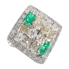 20th Century Contemporary with Diamonds and Emeralds White Gold Ring
