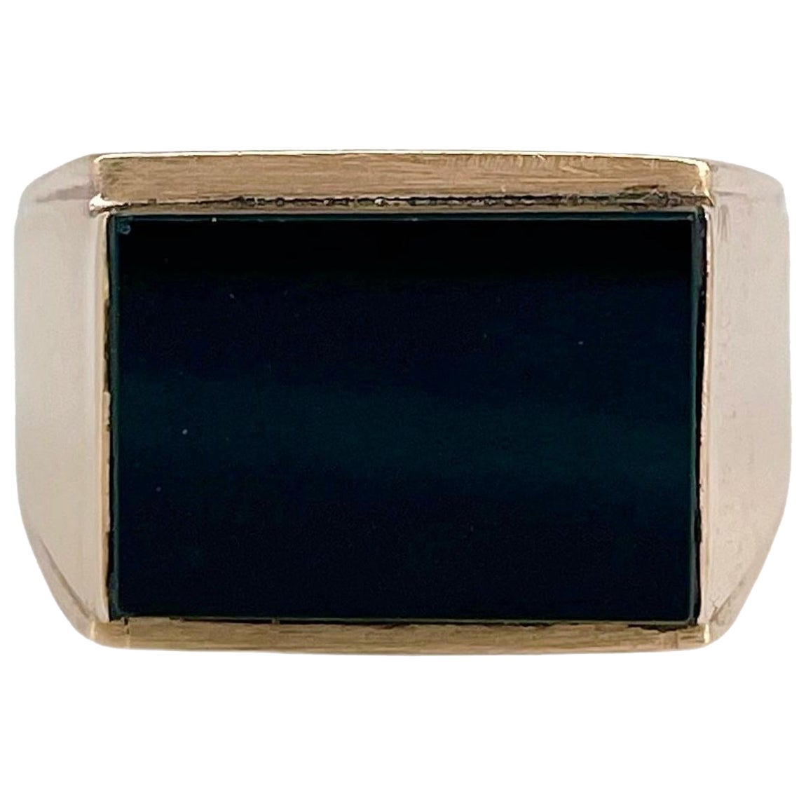Vintage 9 Karat Gold Black Chalcedony Rectangle Signet Ring