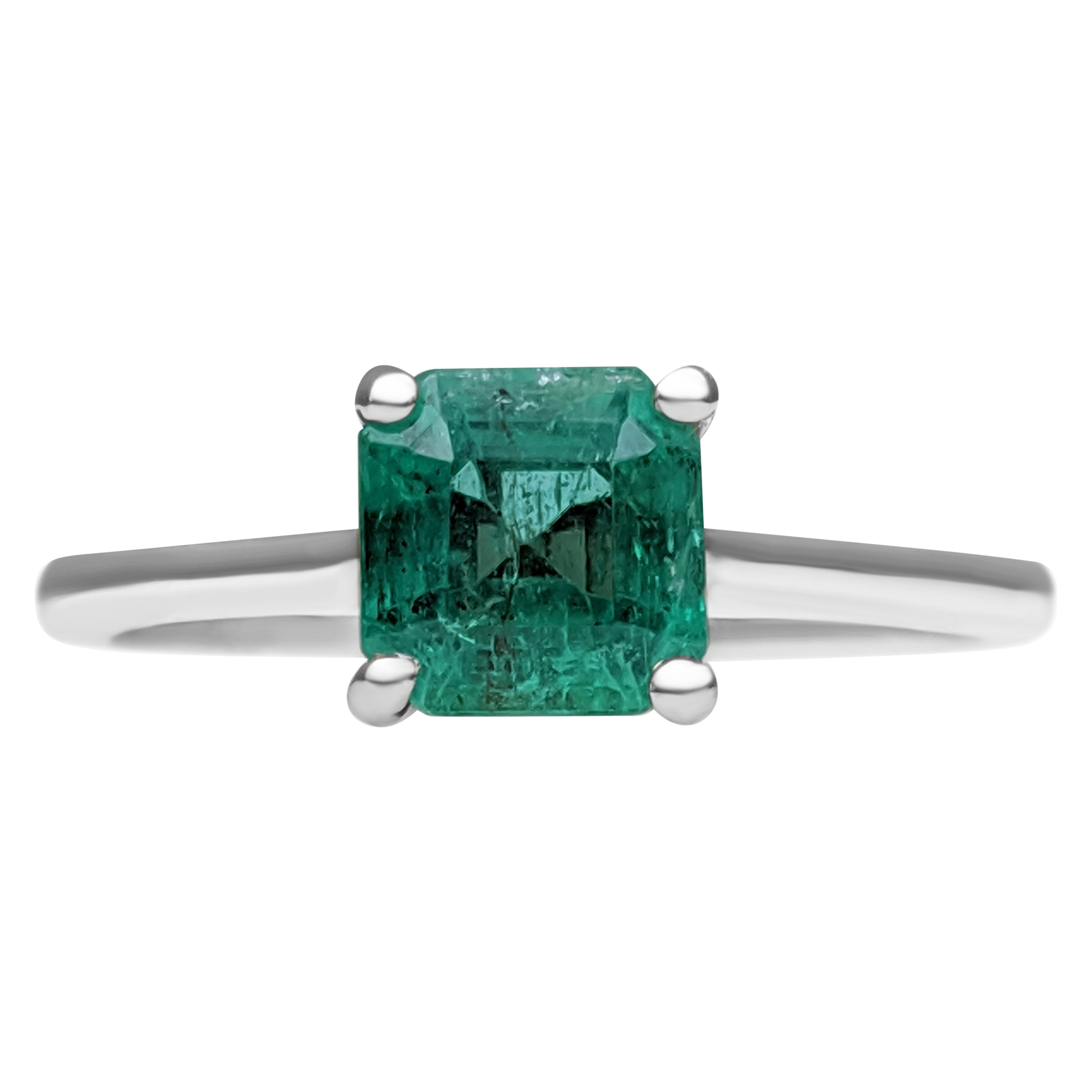 NO RESERVE!  1.06 Carat Emerald - 14K White Gold - Ring For Sale