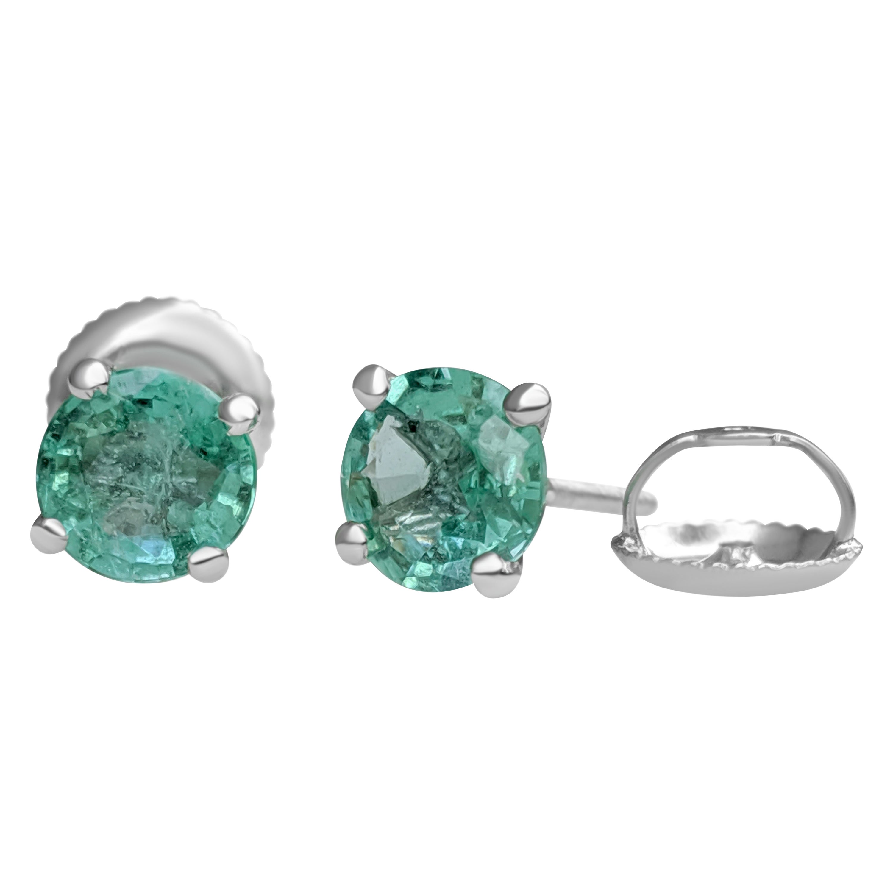 NO RESERVE! 1.20 Ct Emerald - 14 kt. White gold - Earrings For Sale