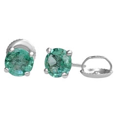 NO RESERVE! 1.20 Ct Emerald - 14 kt. White gold - Earrings