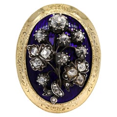 Antique 4.00 ct old mine cut diamond Giardinetto brooch pendant with Guilloche 