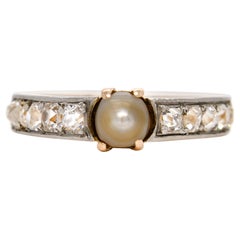 Antique pearl and old mine cut diamond band ring, France around 1900 