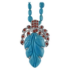 Used Hand-Carved Silver Turquoise Coral Pendant