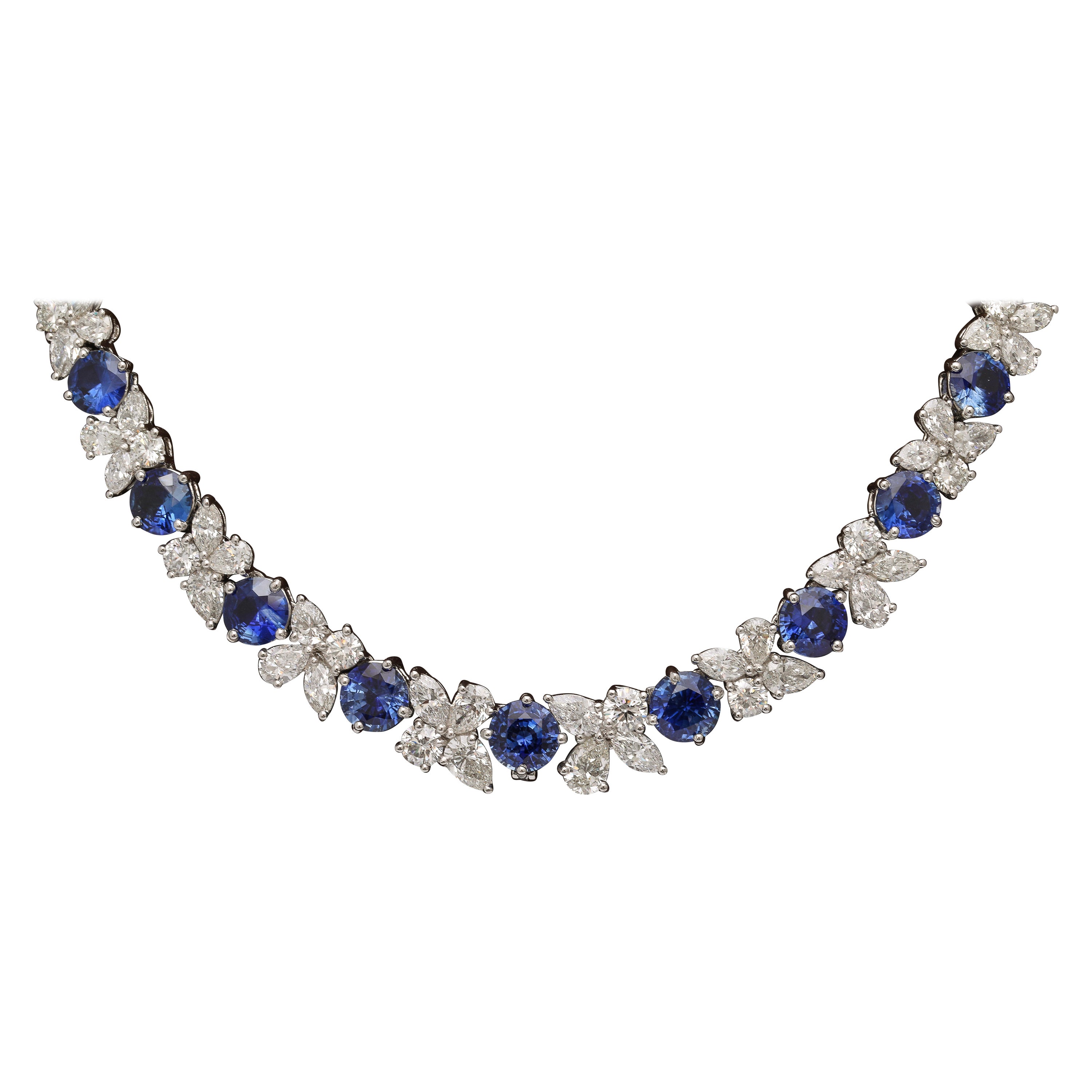 Blue Sapphire and Diamond Necklace  For Sale