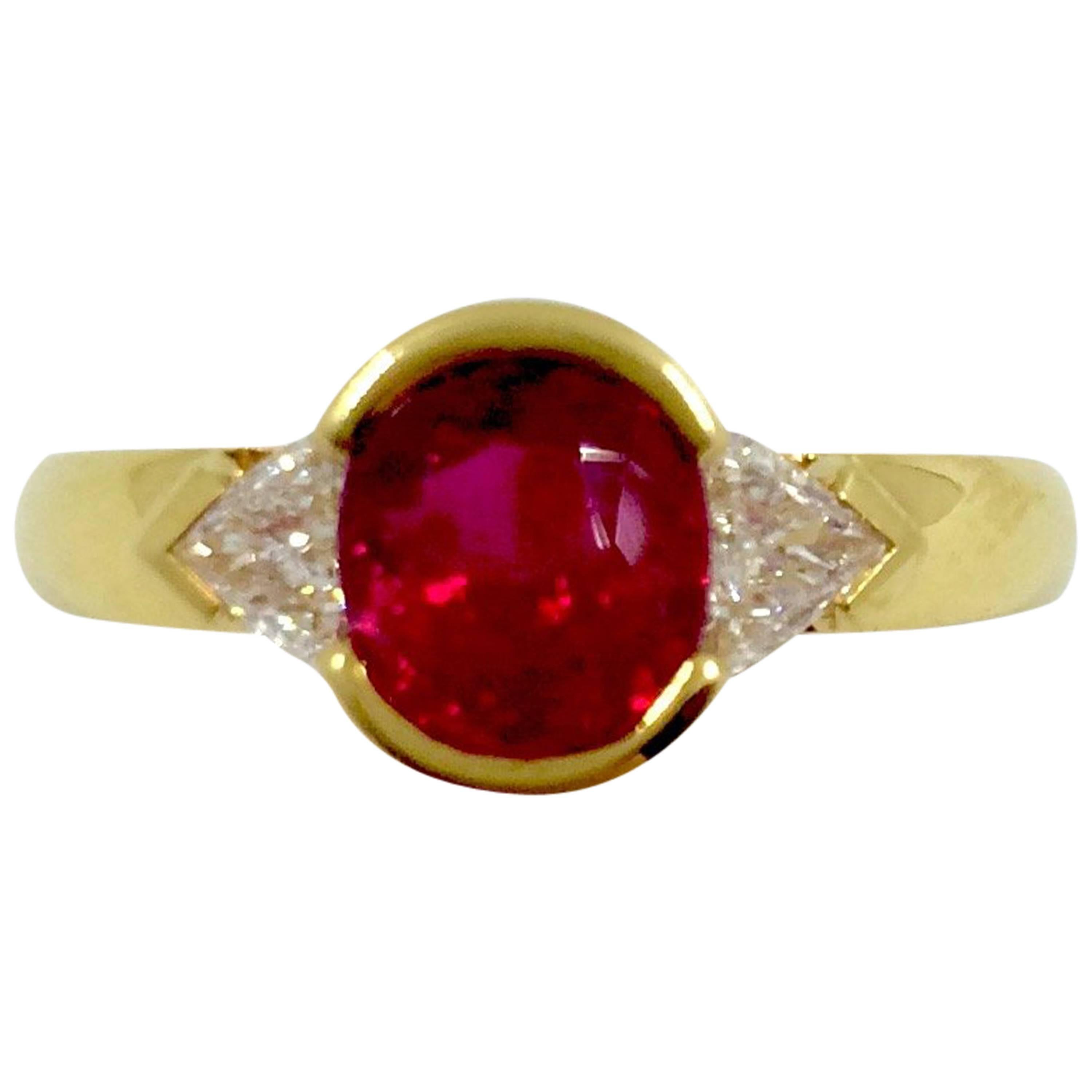 Burma Ruby Diamond Gold Ring For Sale