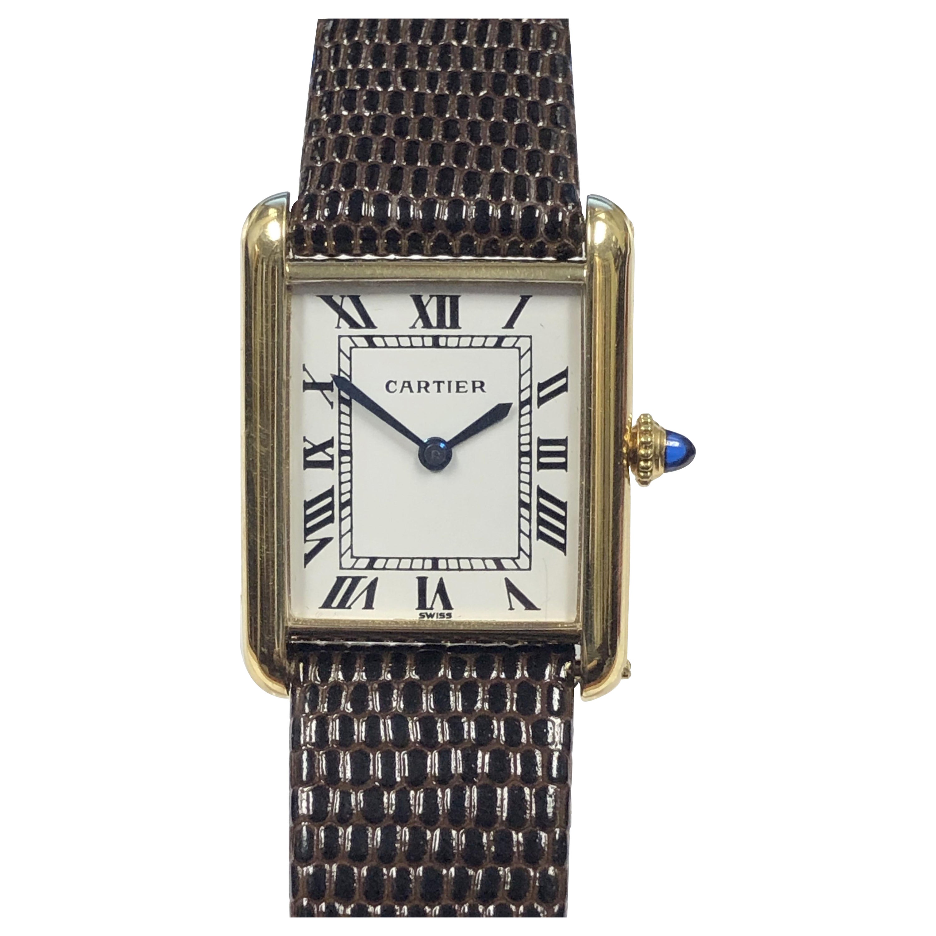 Cartier Vintage Yellow Gold Iconic Tank Mechanical Wrist Watch For Sale