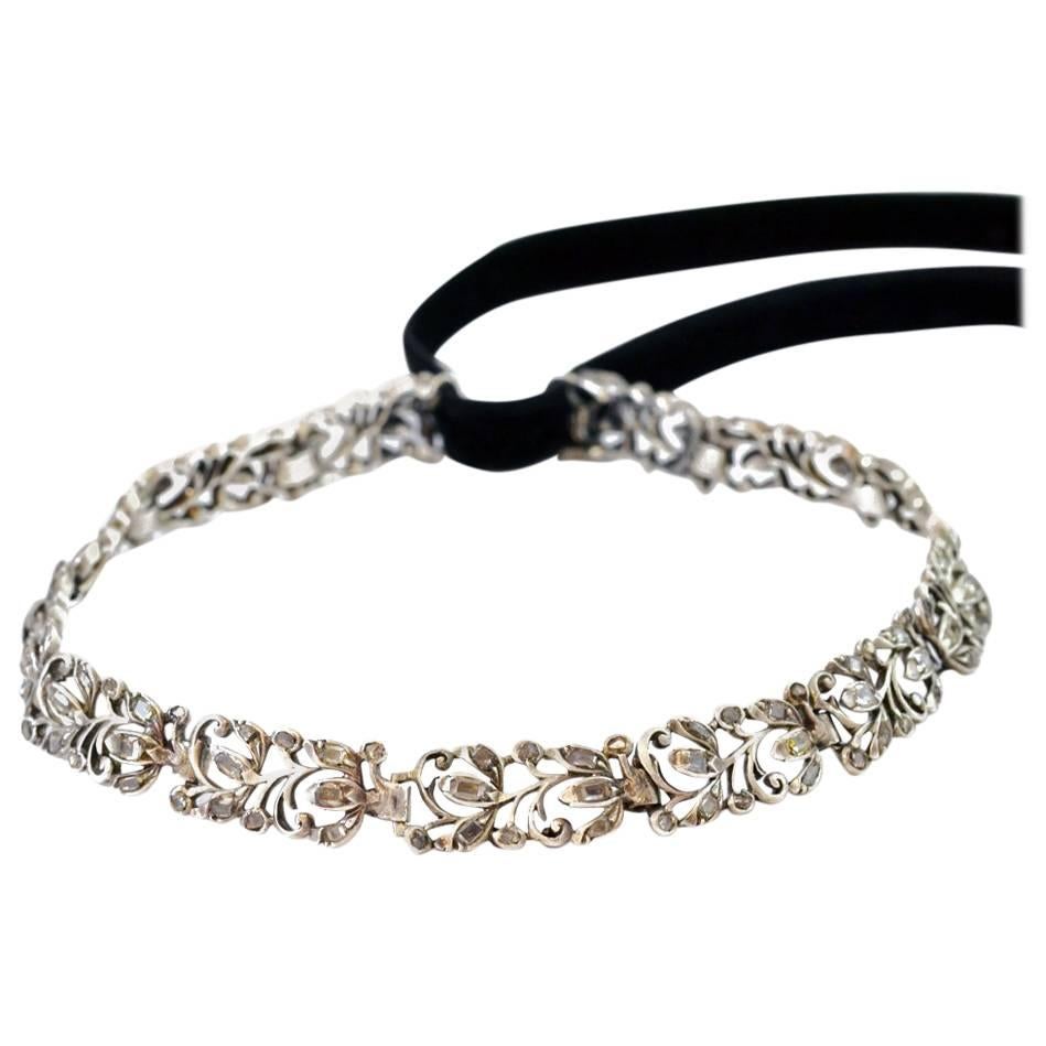Antique English Georgian Diamond Foliate Choker For Sale