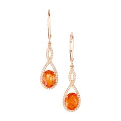 3.00 Carat Orange Oval Spessartite Garnet Diamond Rose Gold Dangle Earrings