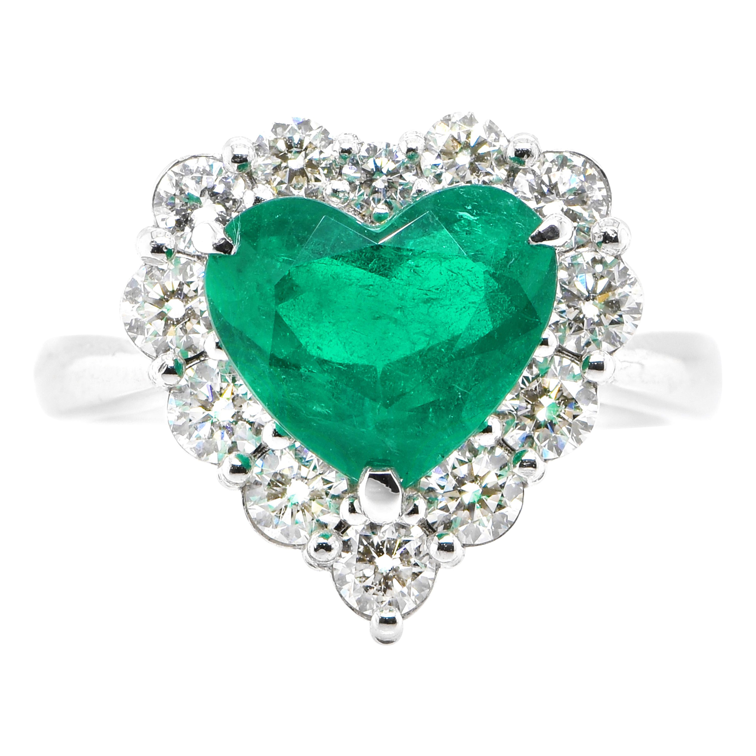 GIA Certified 2.25 Carat Heart Shape Colombian Emerald Ring Set in Platinum For Sale