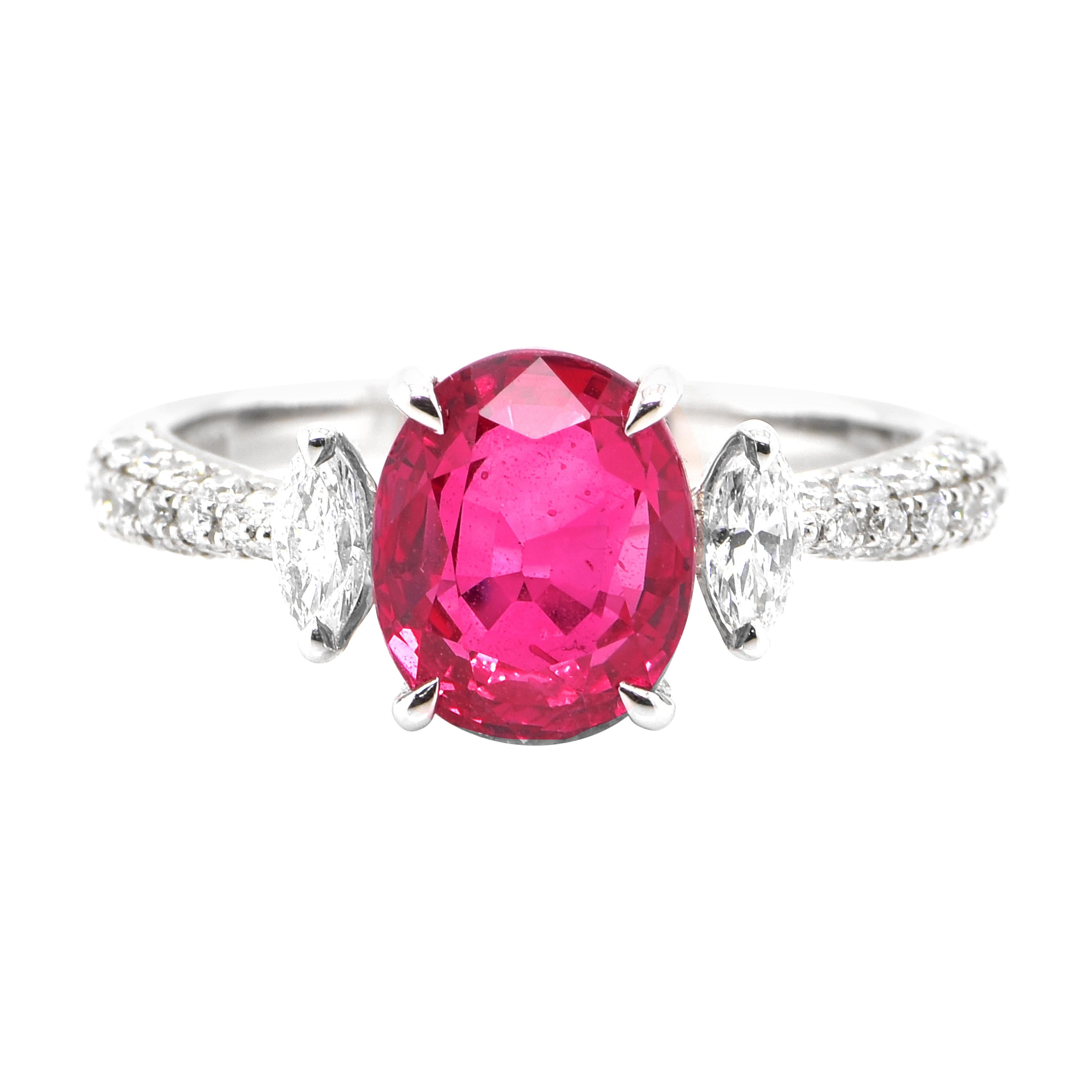 GIA Certified 3.17 Carat Siam Ruby and Diamond Cocktail Ring Made in Platinum For Sale