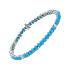 Natural Arizona Turquoise Gemstone Bracelet Diamond 14 Karat White Gold Jewelry