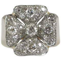Vintage Rose Gold and Platinum Diamond Cluster Ring